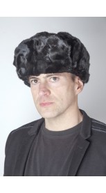 Nerzpelz Mütze in russischer Stil - Mütze aus Reste oder Stücke von Nerzpelz- Schwarz